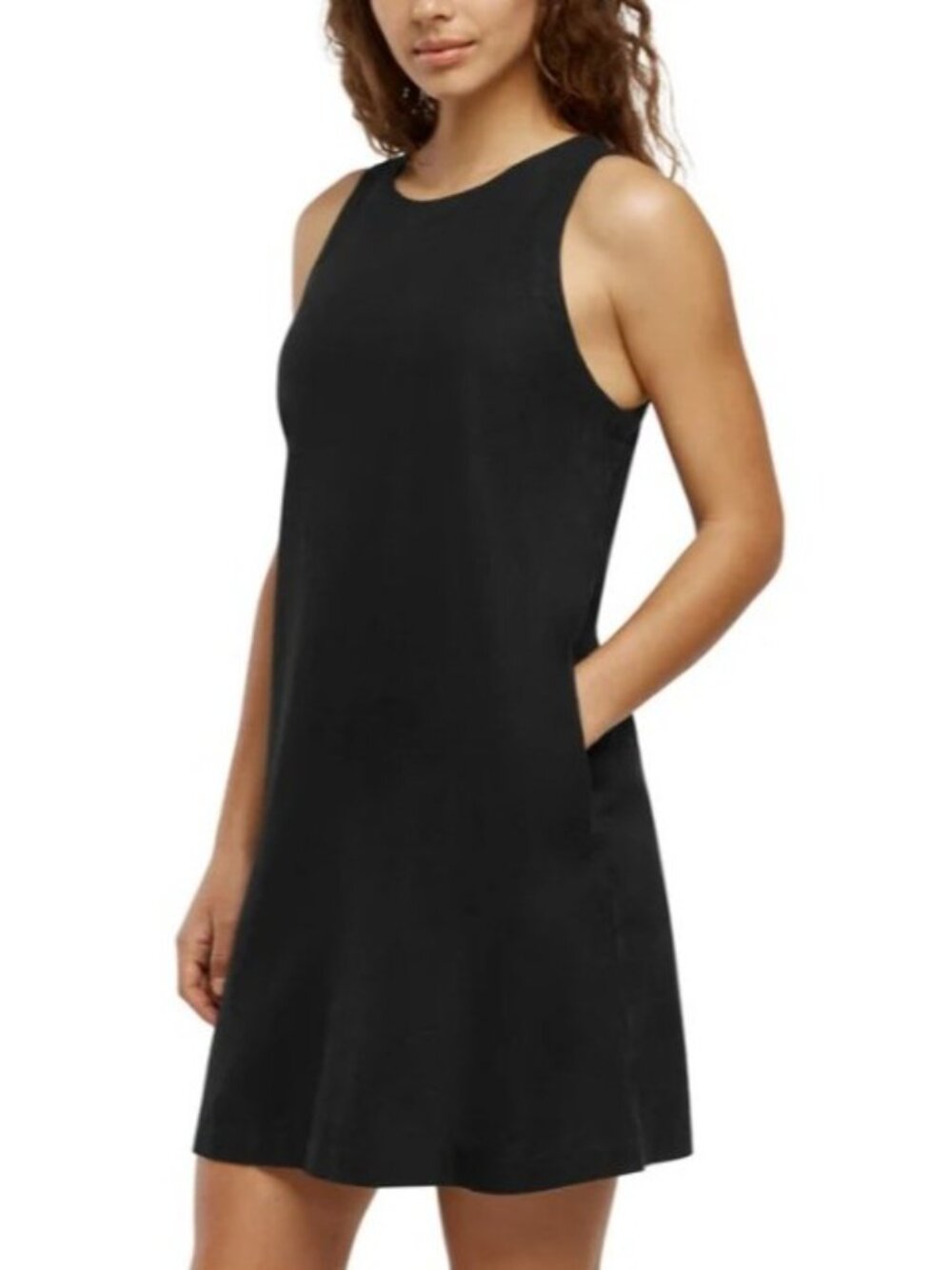 BANANA REPUBLIC Linen-Blend Sleeveless Shift Dress in Black (Size L)
